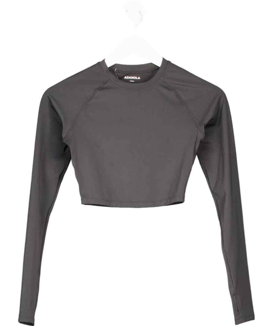 Adanola Black Long Sleeve Cropped Stretch Woven T-shirt UK XS