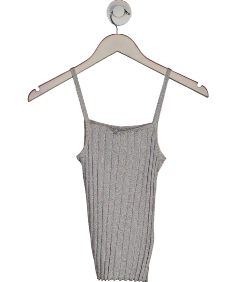 & Other Stories Silver Fitted Metallic Ribbed Tank Top UK XS