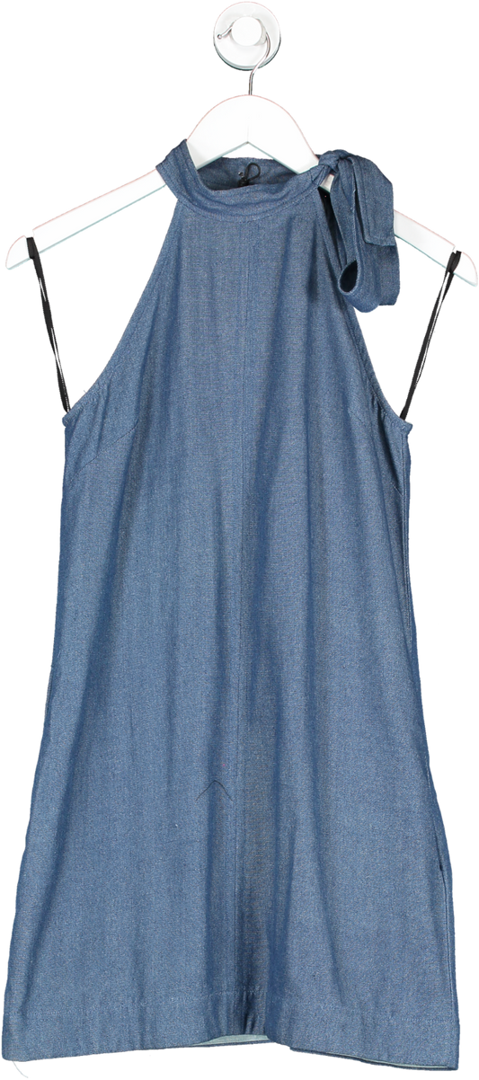 PFEIFFER Blue Tie Neck Sleeveless Mini Dress UK 4