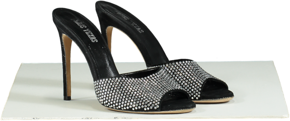 Paris Texas Black Holly Stiletto Crystal Embellished Mules UK 5 EU 38