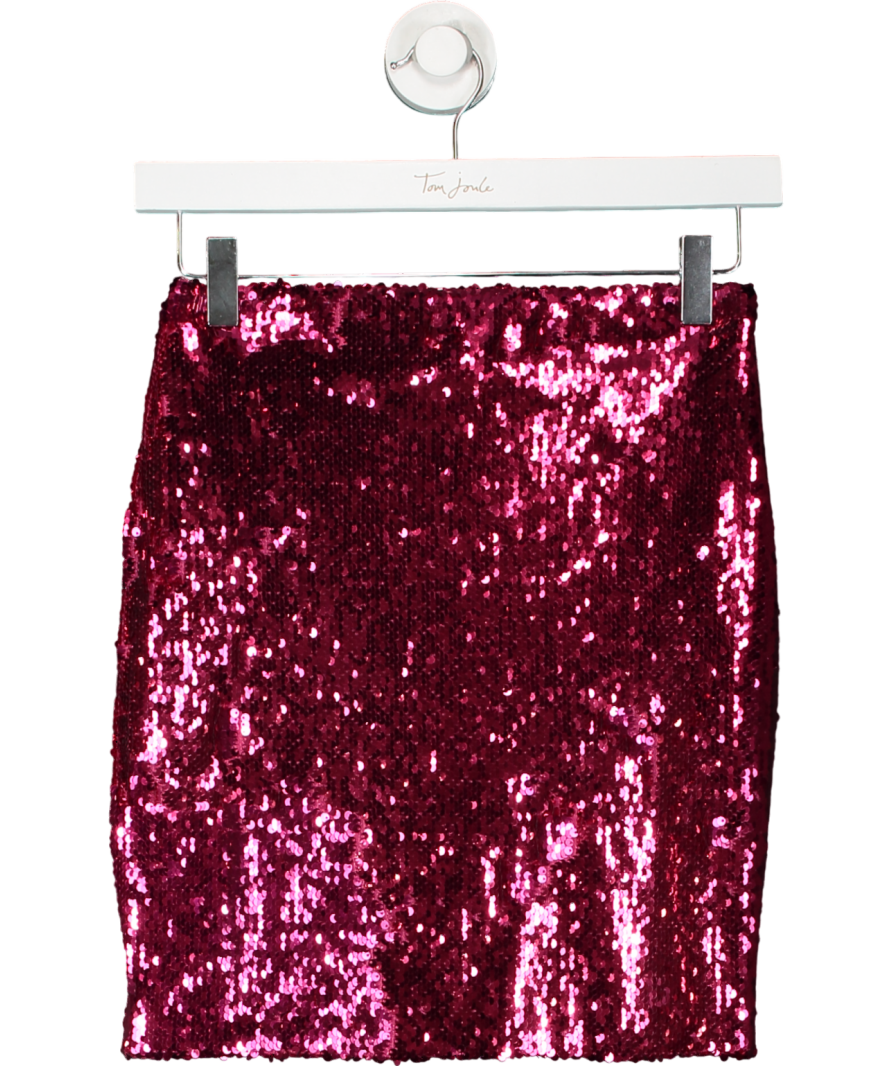 Pinko Sequin Pink ruffle front mini Skirt UK S