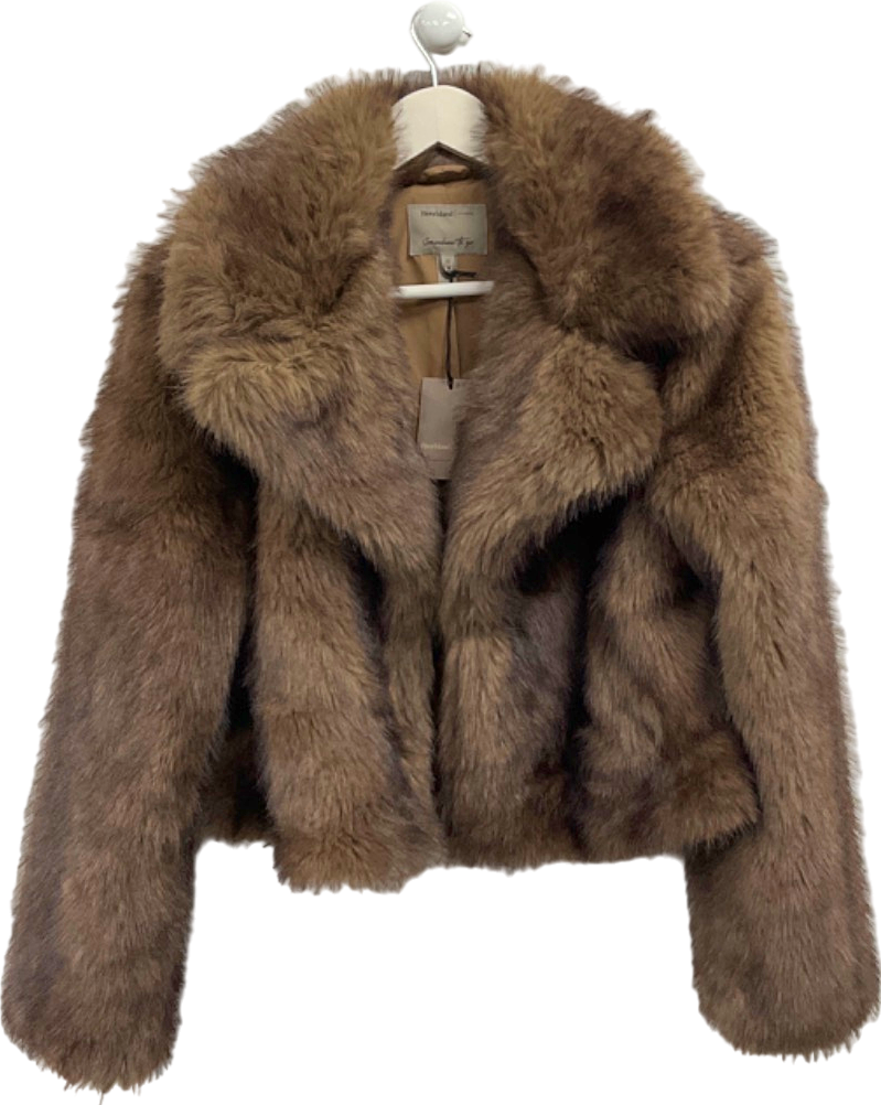 River Island Brown Faux Fur Jacket UK M