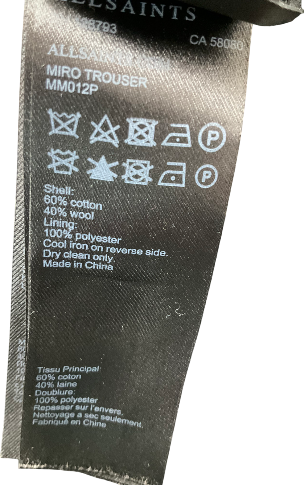 All Saints Black Miro Cropped Wide Leg Trousers W30