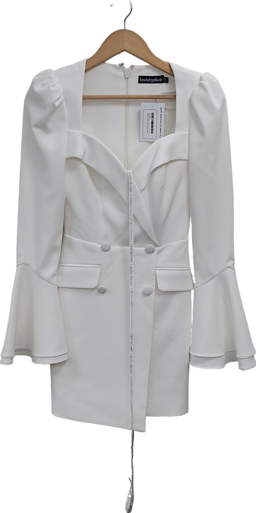 Lavish Alice White Arabella Flared Sleeve Blazer Dress UK 6