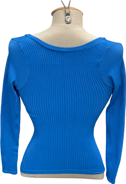 Free People Blue Clean Slate Long Sleeve Top UK XS