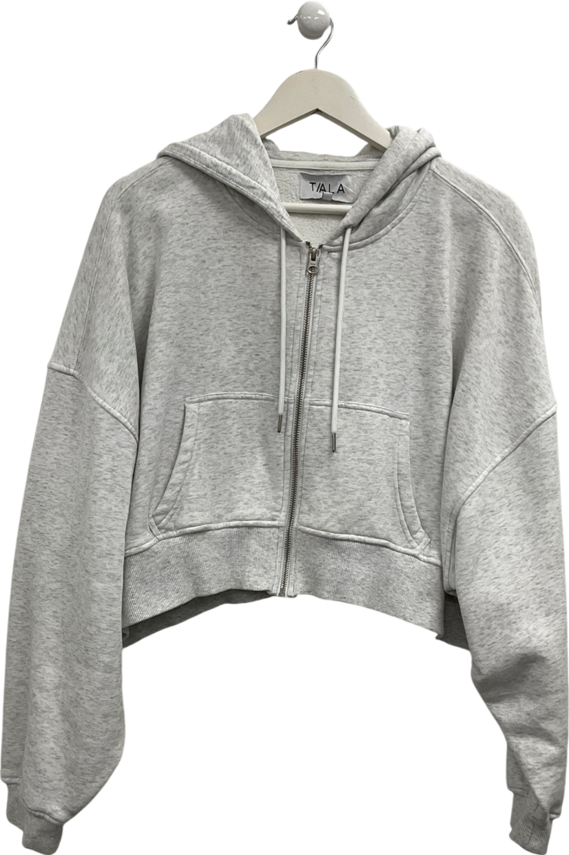 T/ALA Grey Cropped Zip Through Hoodie UK XL