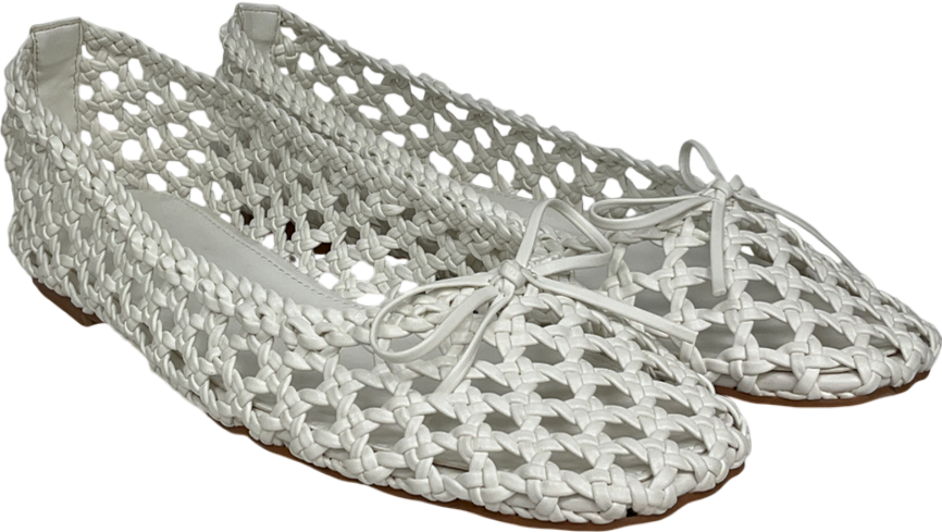 Public Desire Cream Alundra White Pu Woven Bow Detail Ballet Pump Flats UK 7 EU 40 👠