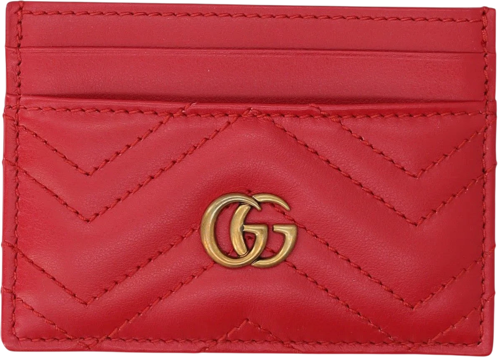GUCCI Red/ Gold  Quilted Chevron Nappa Leather GG Marmont Card Case