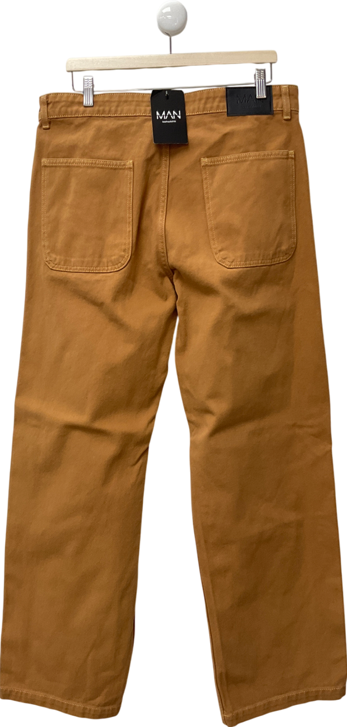 boohooMan Brown Baggy Contrast Stitch Jeans UK M