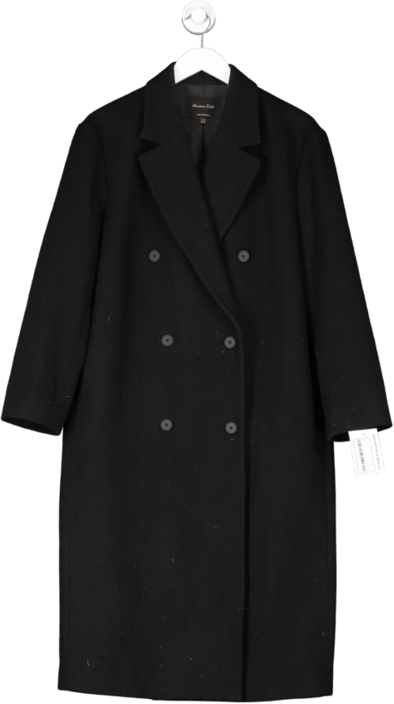 Massimo Dutti Black Wool Blend Double Breasted Coat UK XS