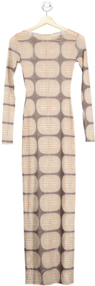 Superdown Beige Geometric Print Long Sleeve Bodycon Dress UK XS