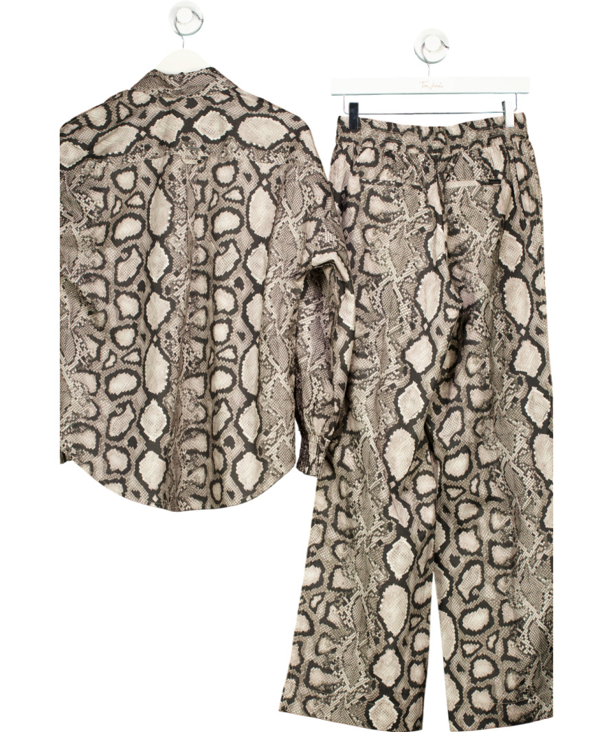 All Saints Brown Charli Long Sleeved Snake Print Shirt And Wide Leg Trousers UK 6