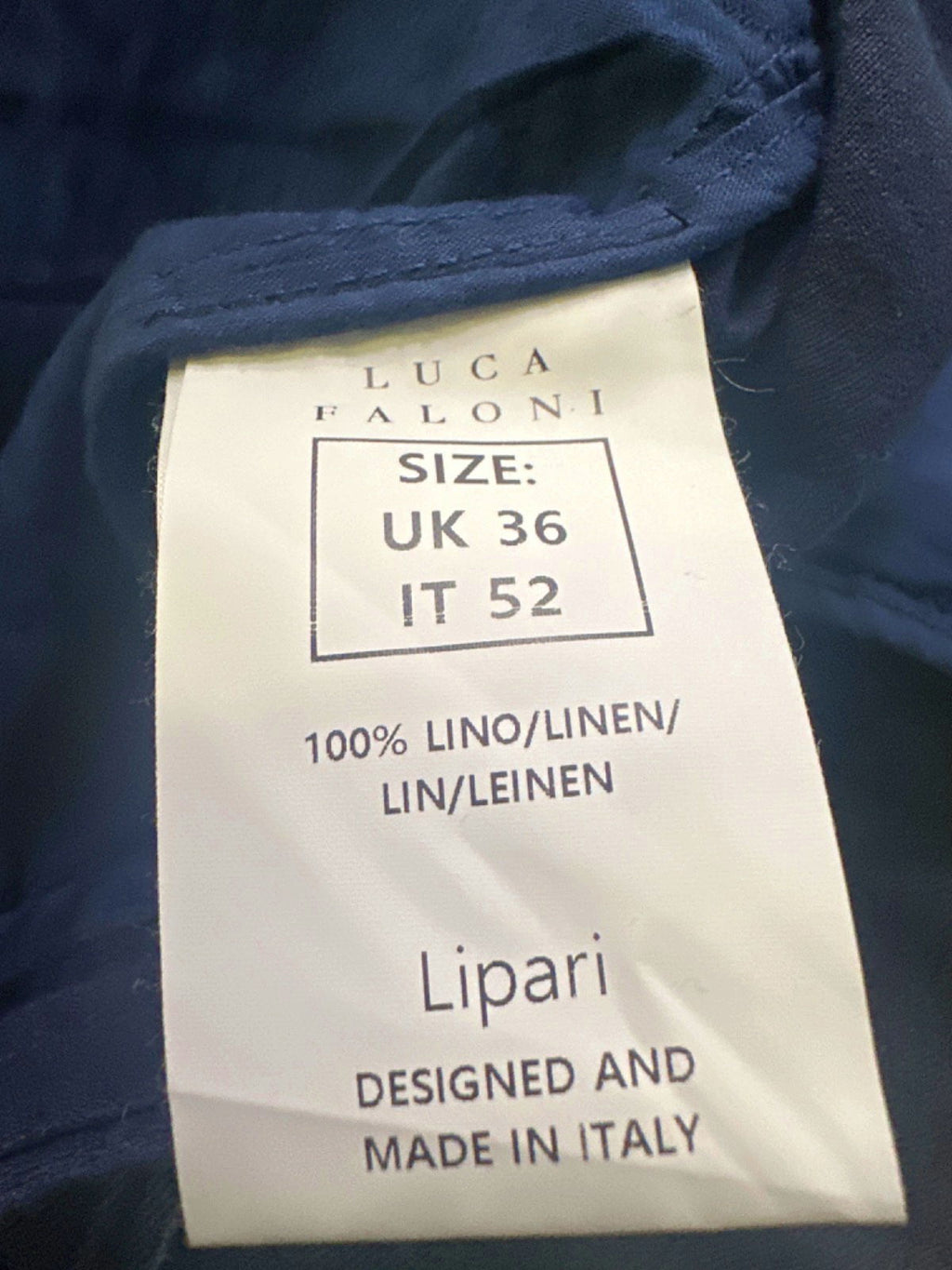 Luca Faloni Navy Blue Lipari Linen Trousers UK W36