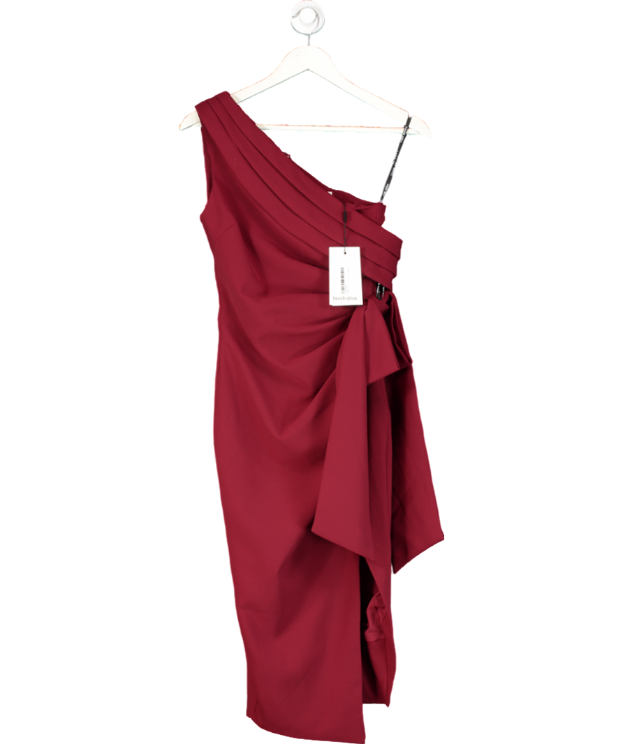 Lavish Alice Red Honey One Shoulder Asymmetric Pleated Bow Midi Dress UK 6