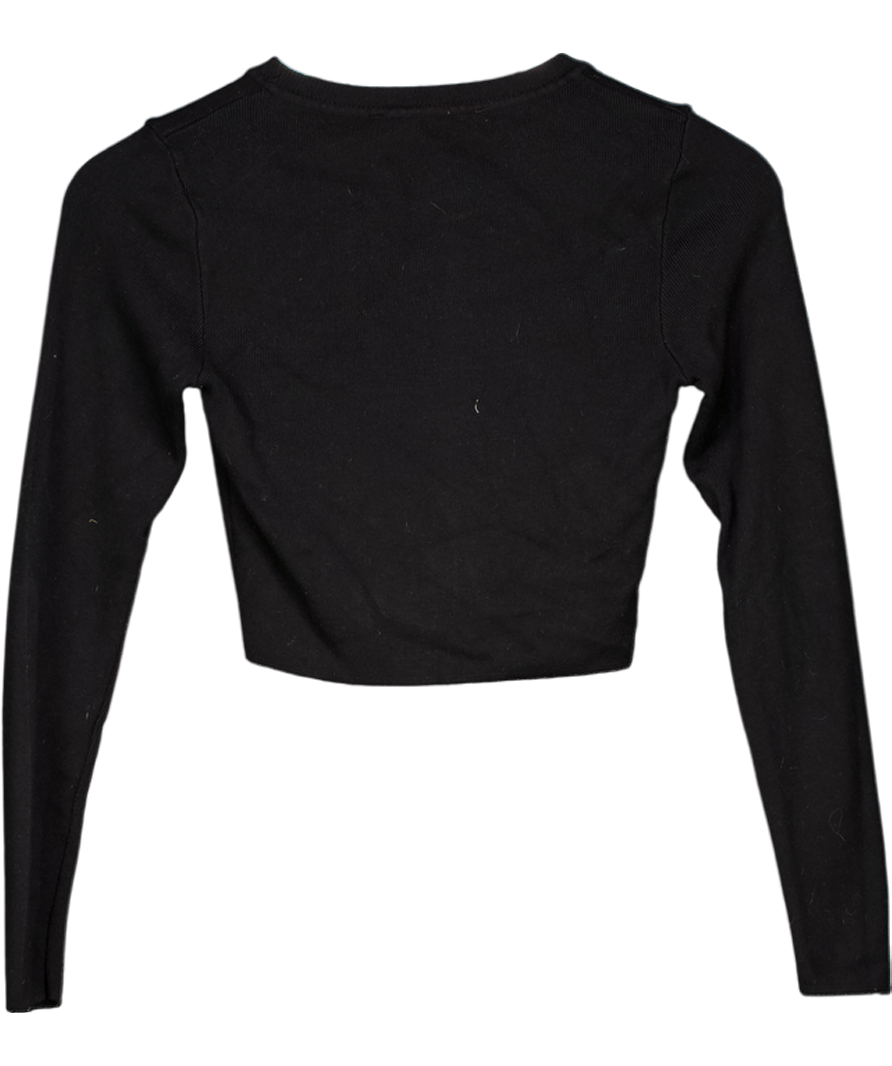 ZARA Black Long Sleeve Ribbed Crop Top UK S