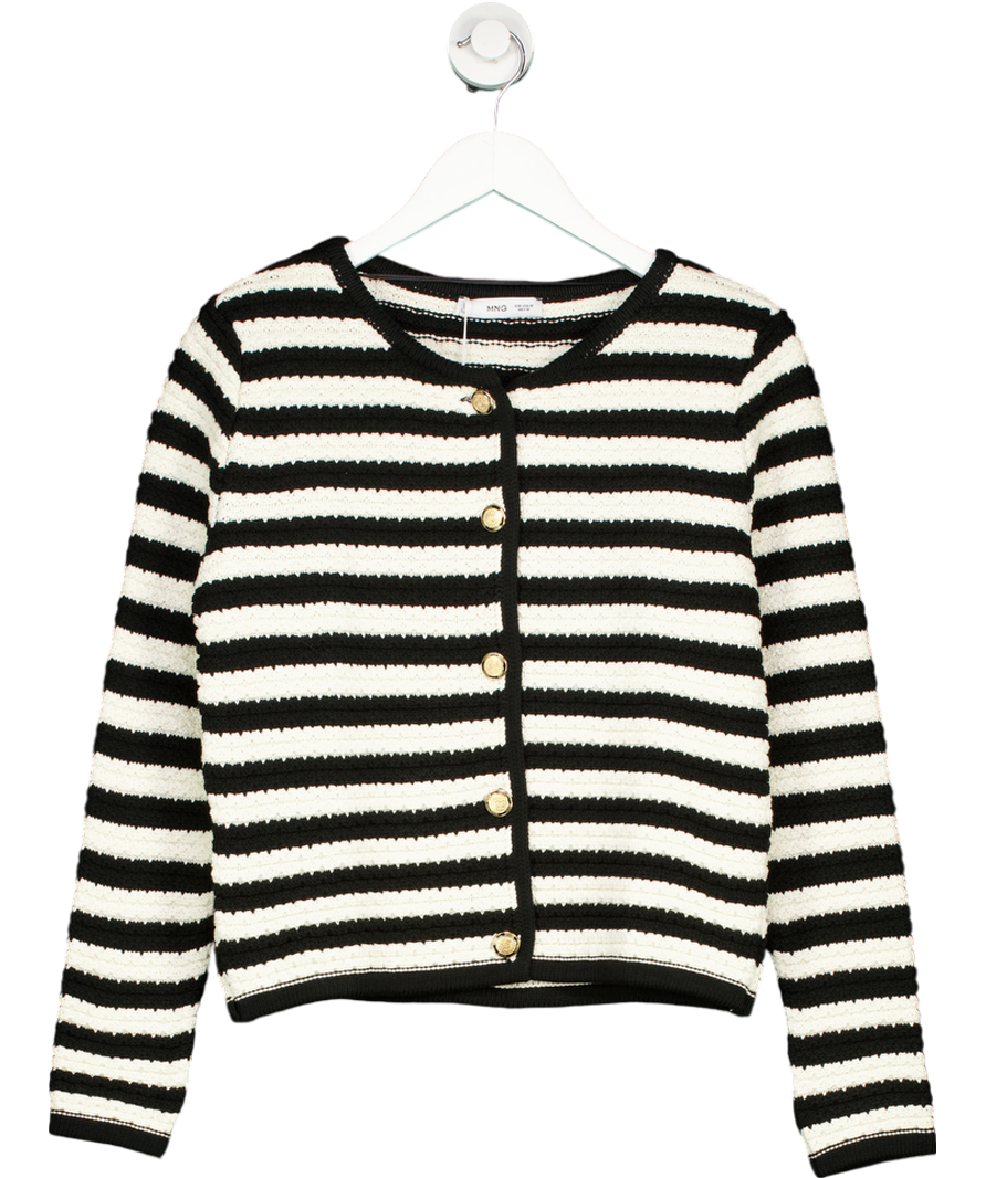 MANGO Black Striped Cardigan With Jewel Buttons UK M