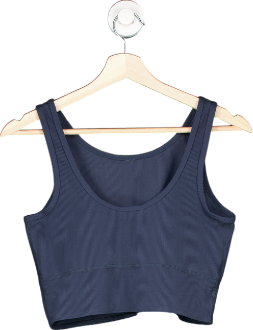 WAT.THE.BRAND Navy Blue Ribbed Crop Top L