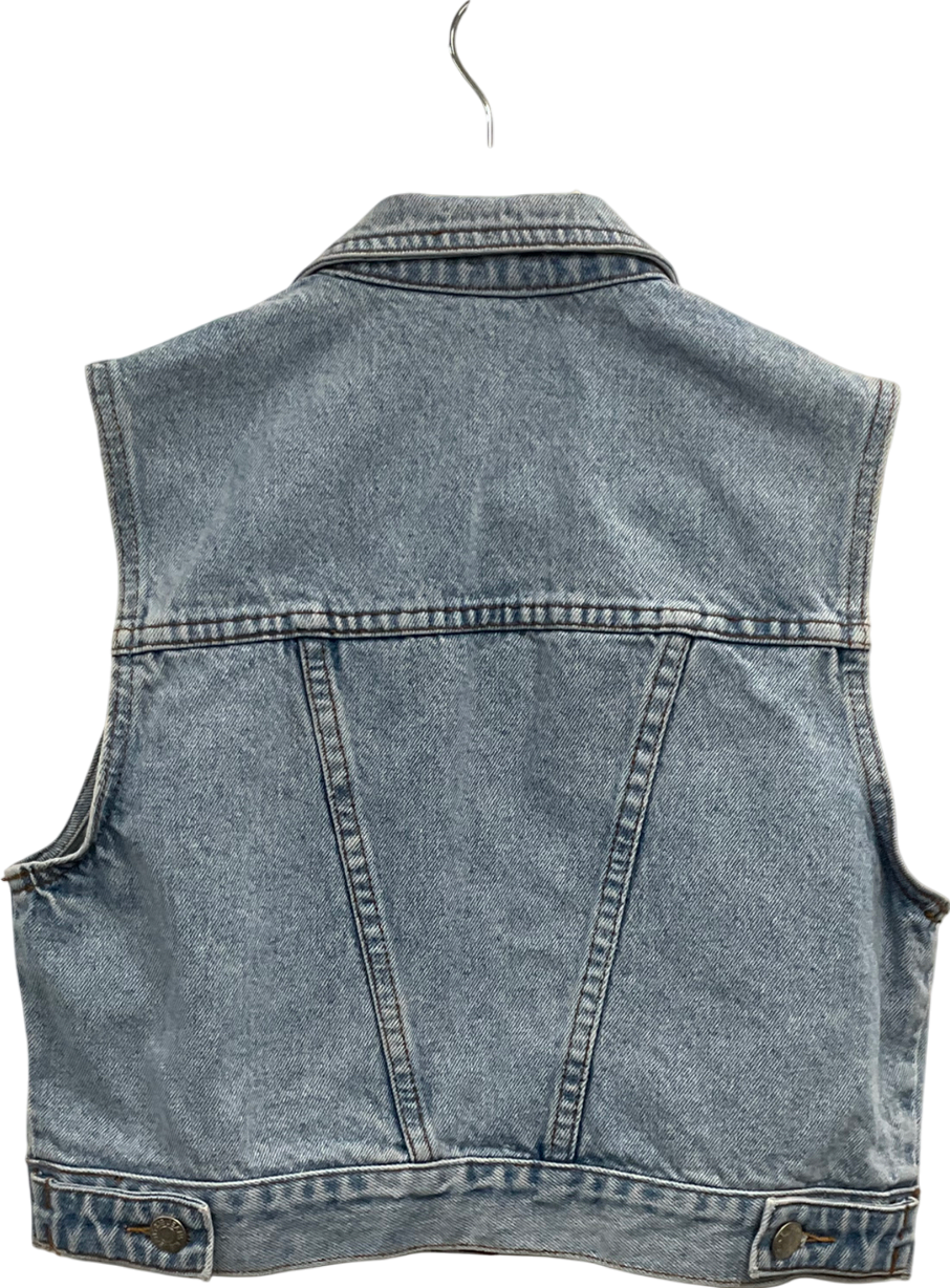 Fitted Denim Gilet In Mid Blue UK XS