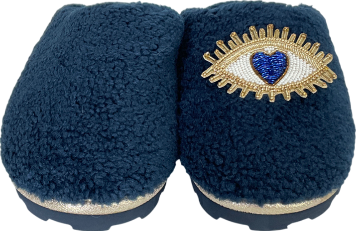 Laines London Luxury  Blue Evil Eye Slippers UK M