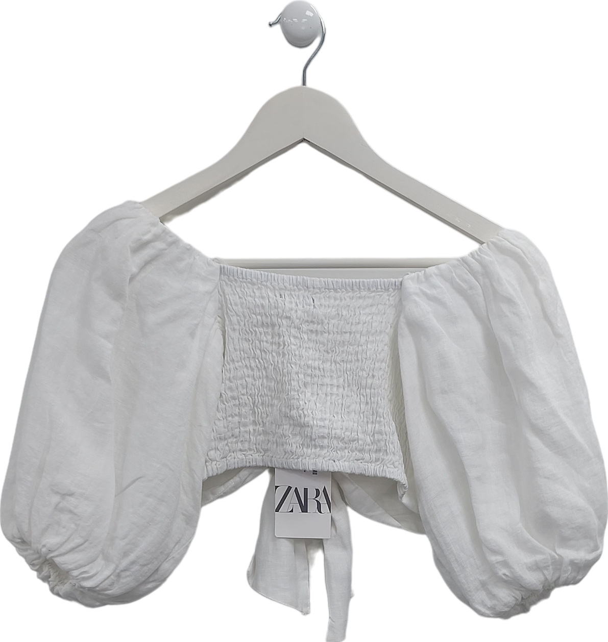 ZARA White Tie Front Linen Top UK XS