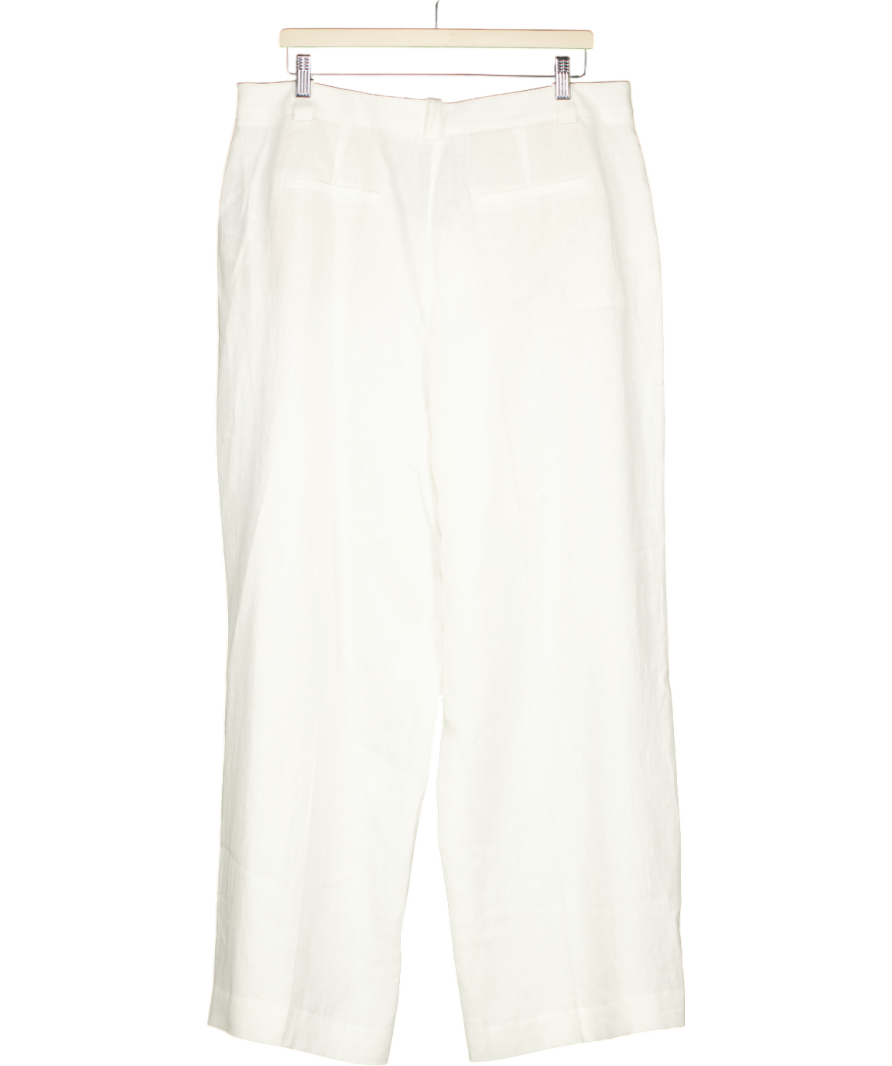 Boden White Linen Wide Leg Trousers UK 18
