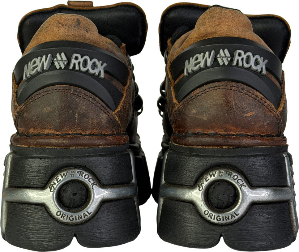 New Rock Brown Leather Gothic Ankle Platform Boots UK 4 EU 37 👠