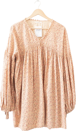DÔEN Multicoloured Marguerite Floral Printed Balloon Sleeve Mini Dress With Pockets UK L