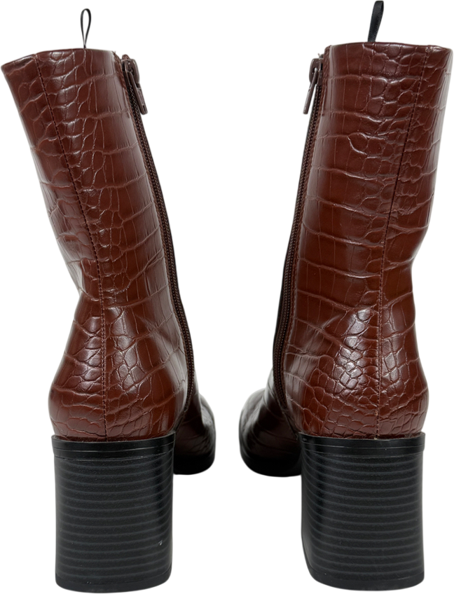 Monki Brown Croc Print Heeled Boots UK 6 EU 39 👠