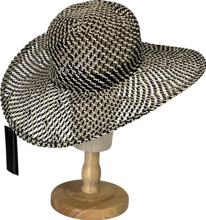 South Beach Beige Open Weave Wide Brim Hat In Monochrome One Size