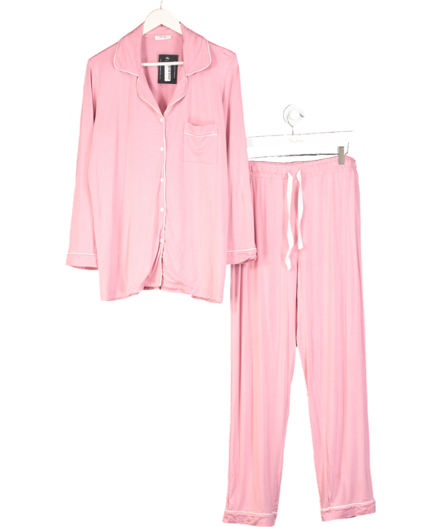 Joyaria Pink Soft Pyjama Set With Contrast Piping UK M