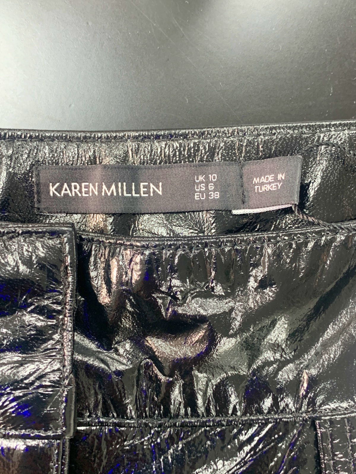 Karen Millen Black Patent Leather Low Rise Shorts UK 10