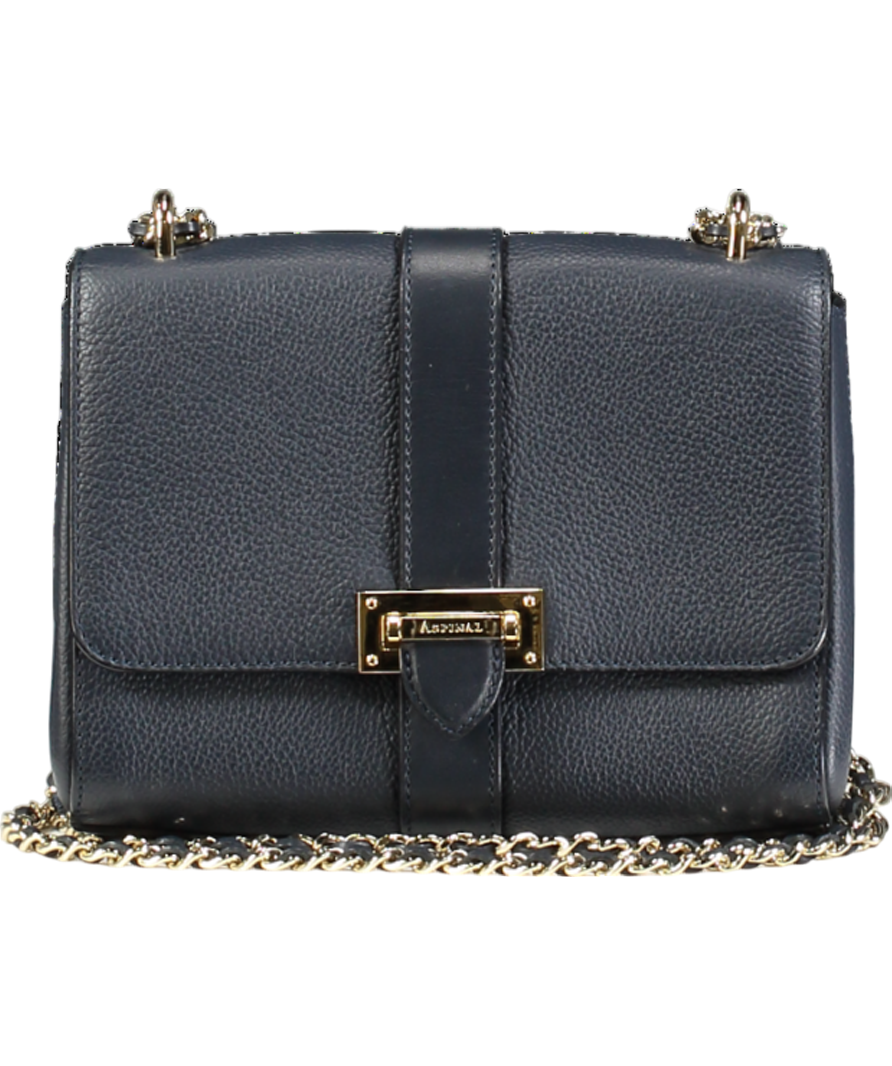 Aspinal Of London Navy Blue Pebbled Leather medium Lottie Bag