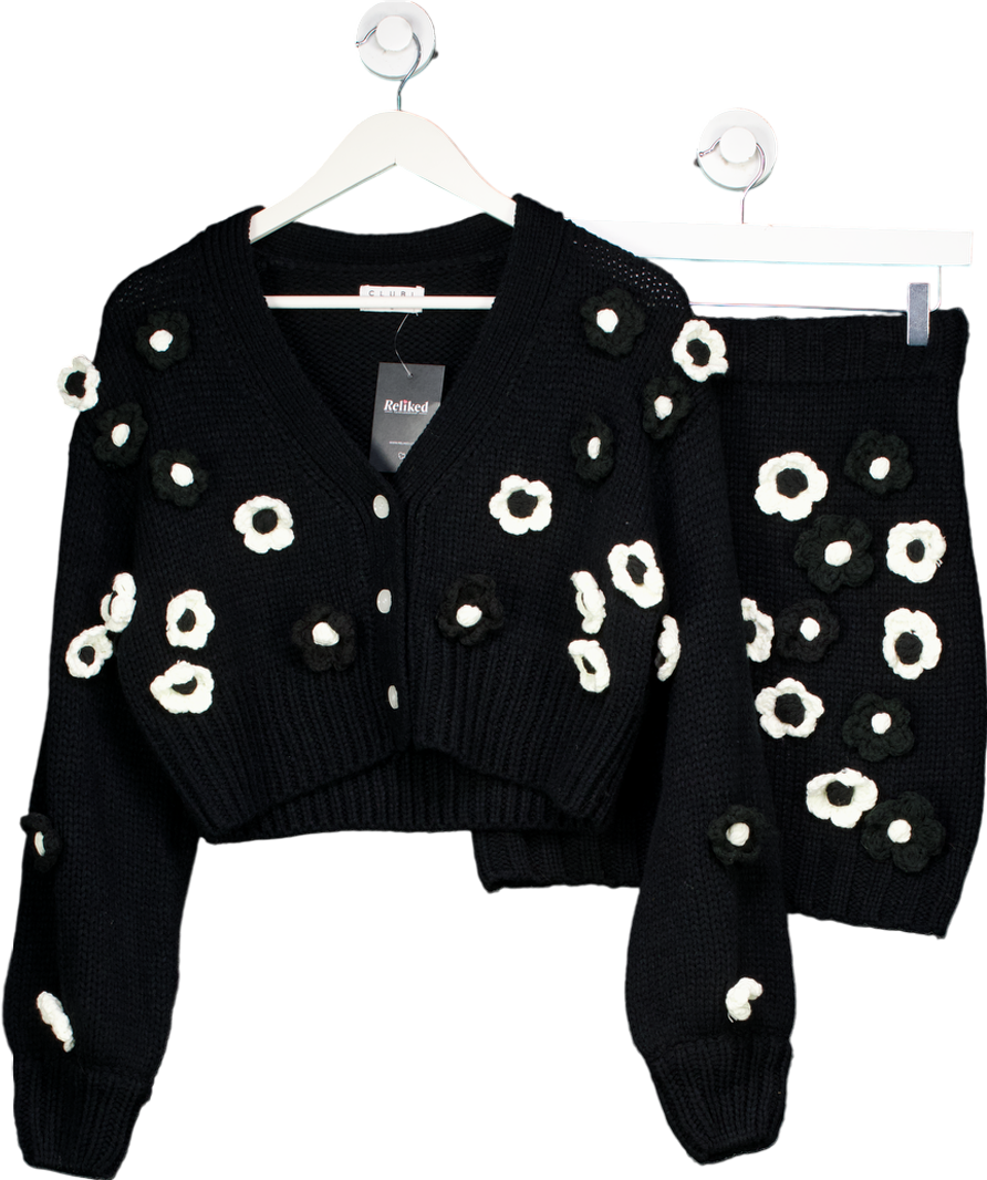 Club L Black Louvre Floral Cardigan And Triomphe Mini Skirt UK S