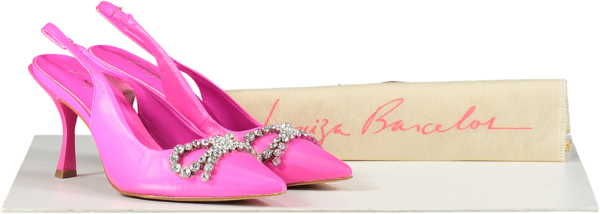 Luiza Barcelos Pink Crystal Bow Embellished Sling Back Heels UK 6 EU 39 👠