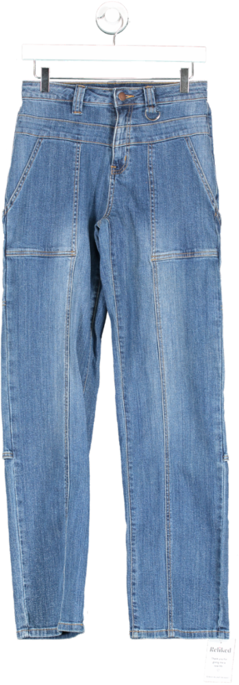 Fashion Nova Blue Straight Leg Front Pocket Jeans UK 6-8