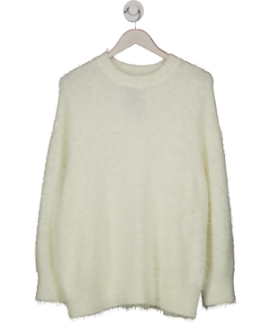 ASOS White Knitted Oversized Jumper In Eyelash Yarn In Cream UK XS