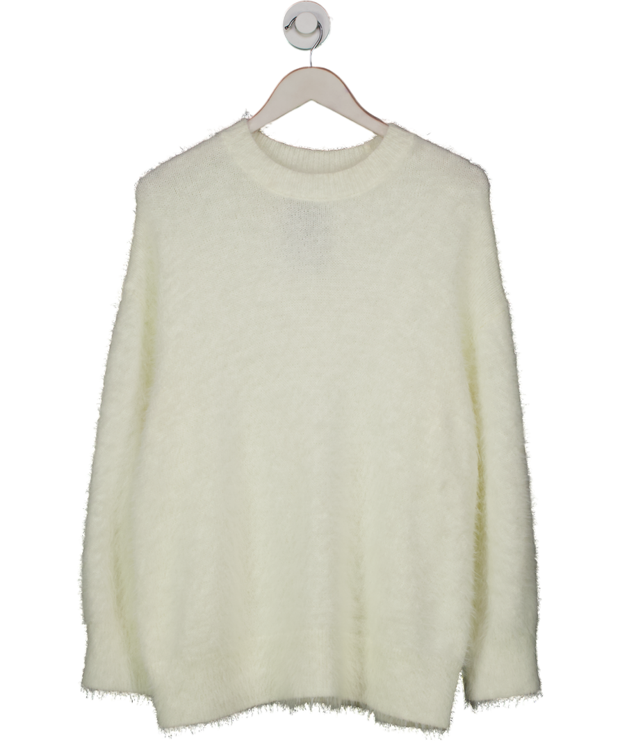 ASOS White Knitted Oversized Jumper In Eyelash Yarn In Cream UK XS