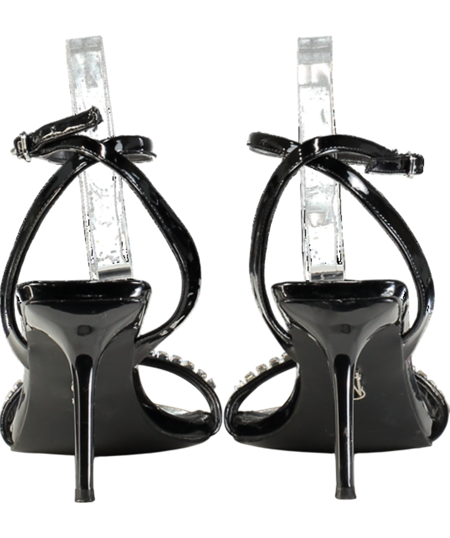 STEVE MADDEN Black Patent Diamante Sandal Heels UK 6 EU 39 👠