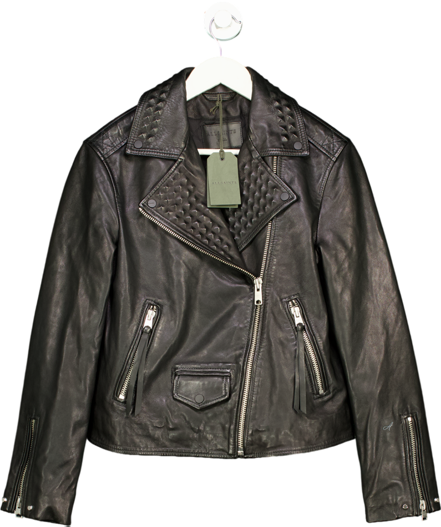 AllSaints Black Lyra Pyramid Biker Jacket UK S
