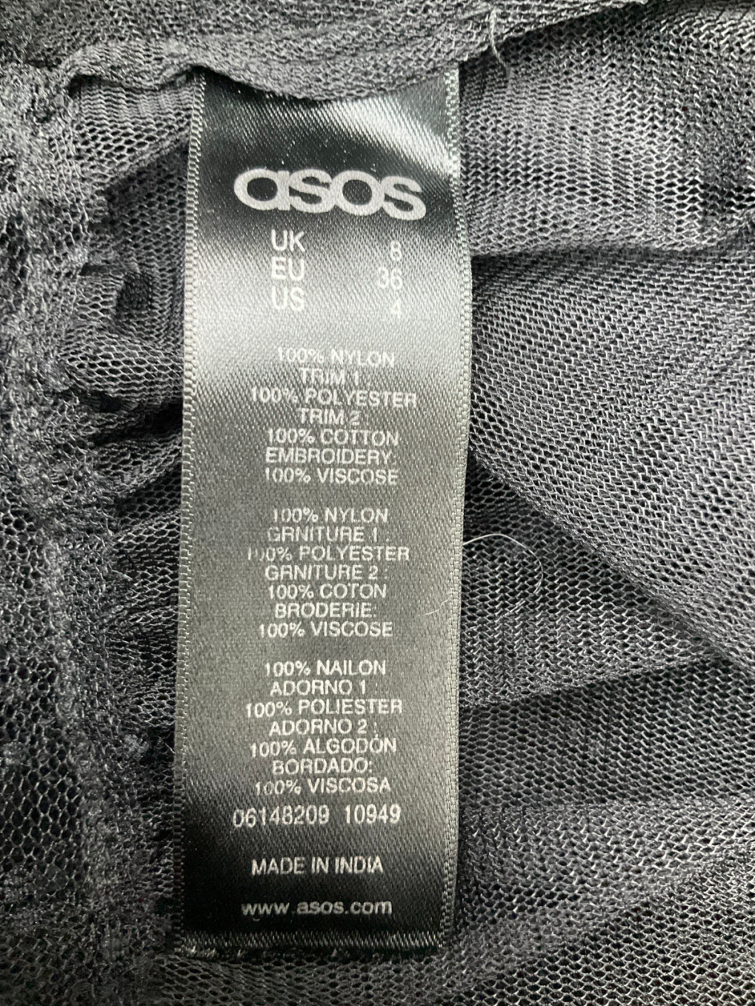 ASOS Black Sheer Lace Top With Floral Embroidering UK 8