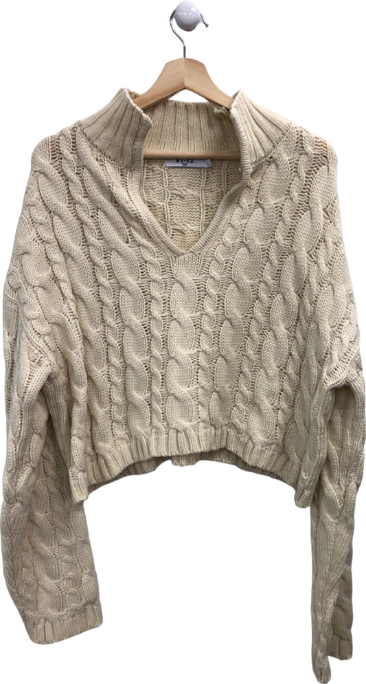 NA-KD White Oversized Cropped Cable Knit Jumper M