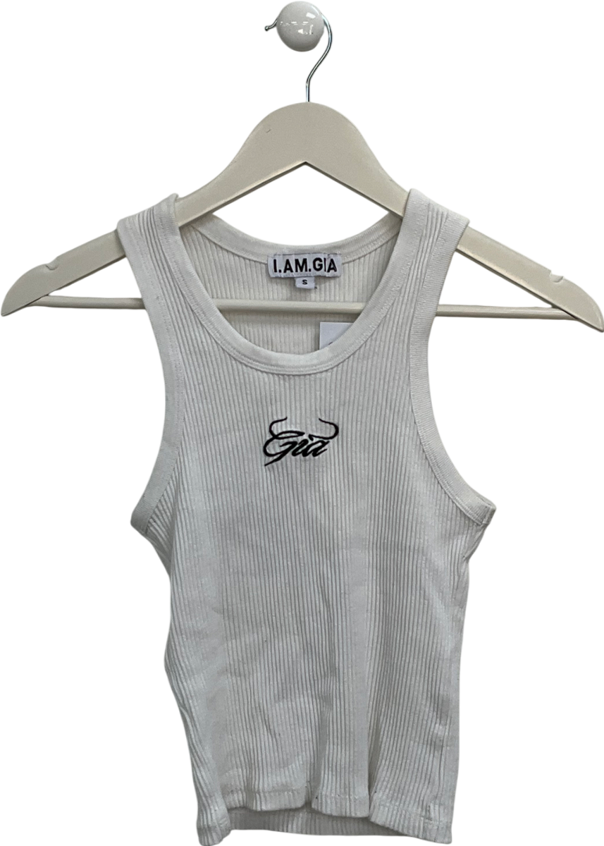 I AM GIA White Logo Racer Tank Top UK S