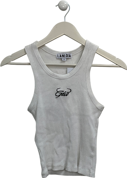 I AM GIA White Logo Racer Tank Top UK S