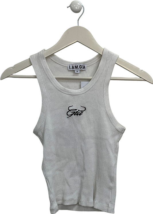 I AM GIA White Logo Racer Tank Top UK S