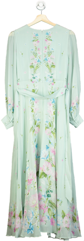 Hobbs Green Floral Long-Sleeve Maxi Dress UK 6