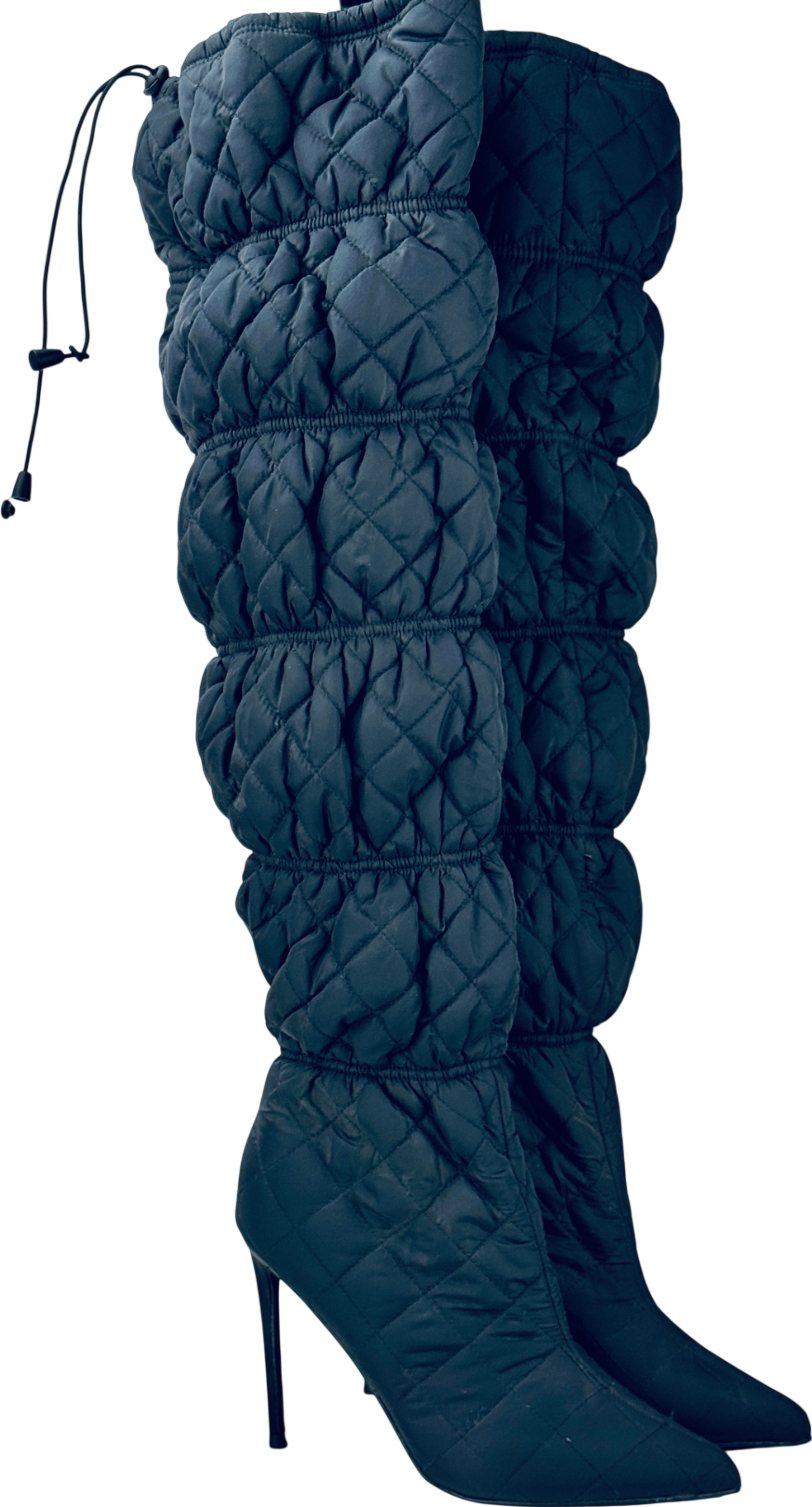 STEVE MADDEN Silhouette Over The Knee Boot With Elasticated Detail In Black Quilting UK 7 EU 40 👠