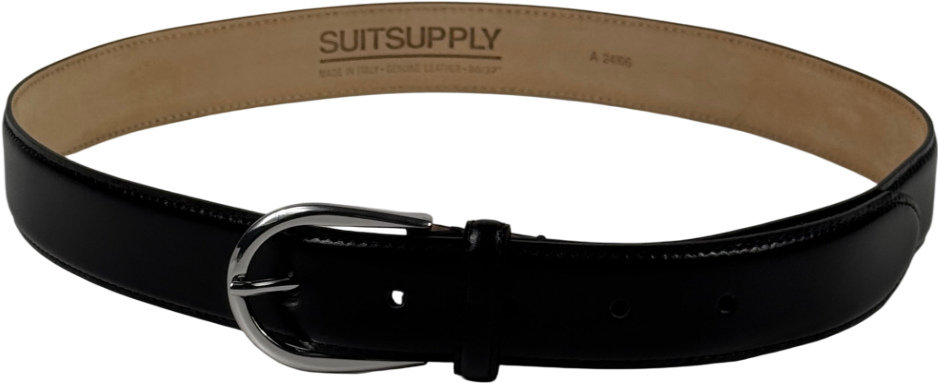 SUITSUPPLY Black Smooth Leather Belt UK S