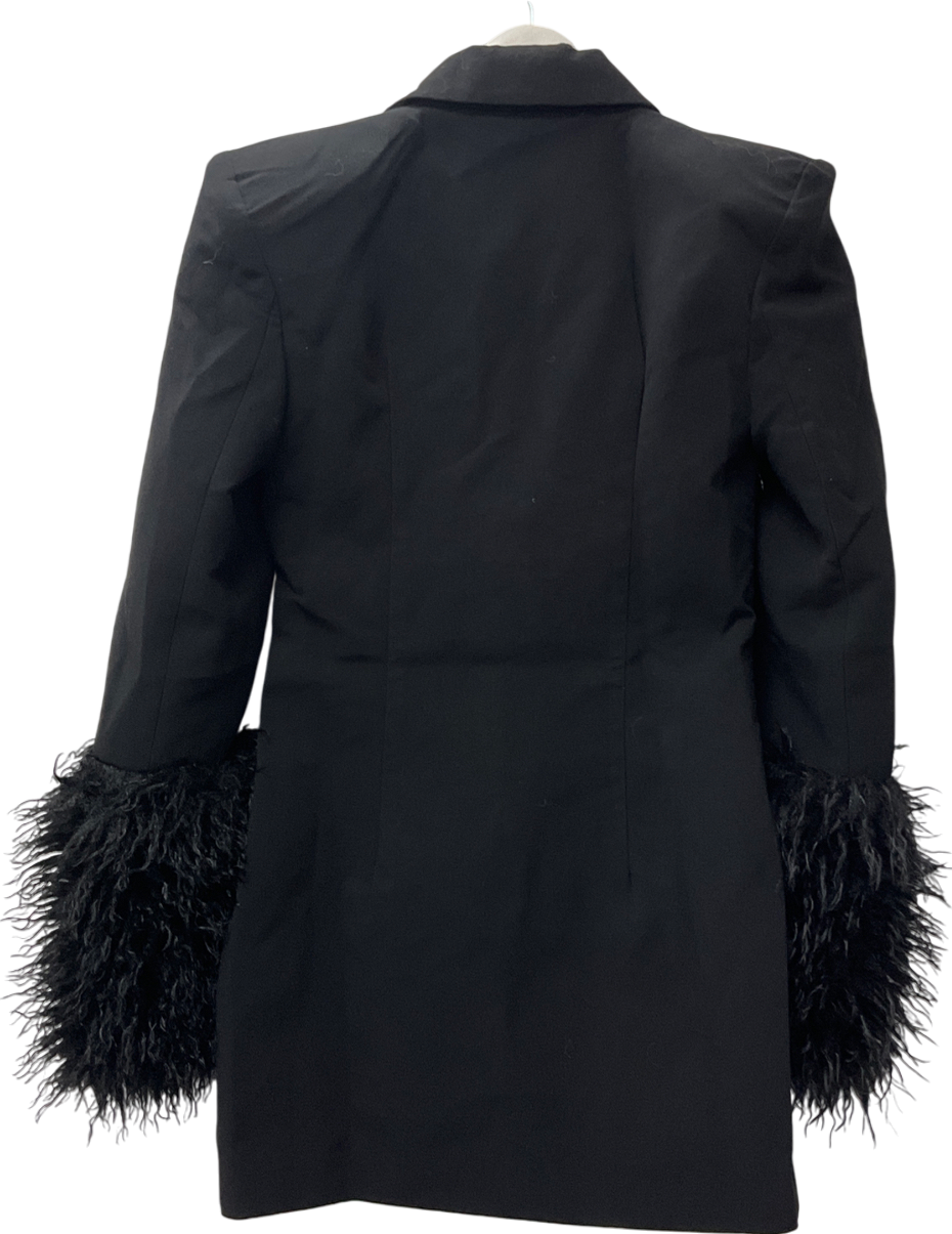 PrettyLittleThing Plt Label Plus Black Faux Shearling Cuff Tailored Blazer Dress UK 10