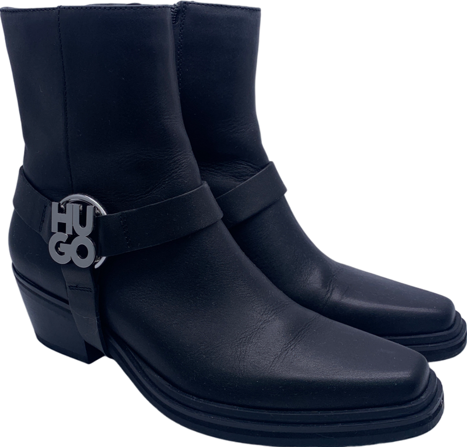 HUGO BOSS Black Leather Zip Chelsea Boot UK 4 EU 37 👠