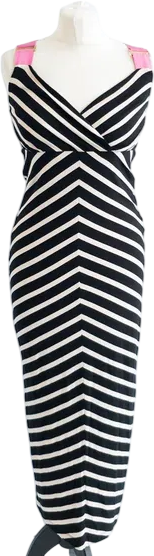 Ted Baker Black Striped Bodycon Dress Sz3 UK 12
